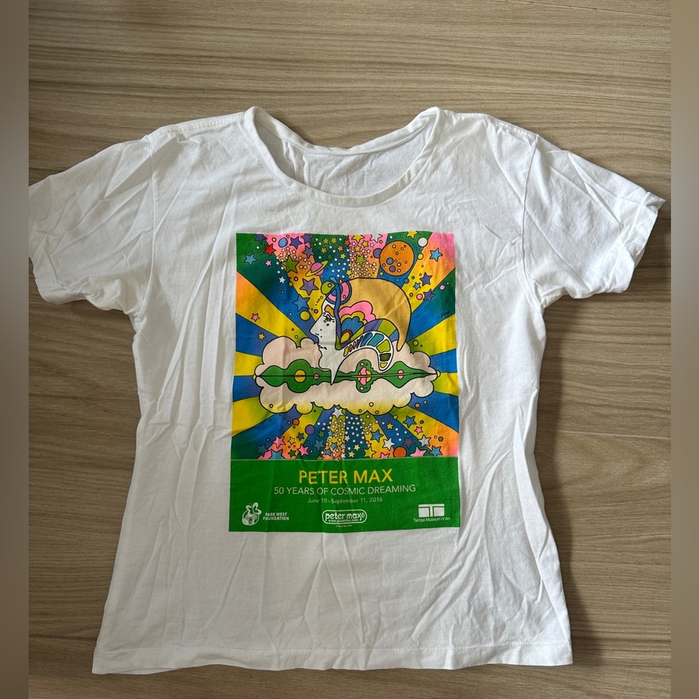 White Peter Max Art Exhibition Poster Graphic T-Shirt